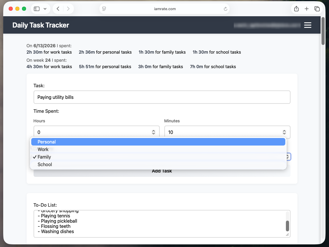 Category dropdown for sorting tasks